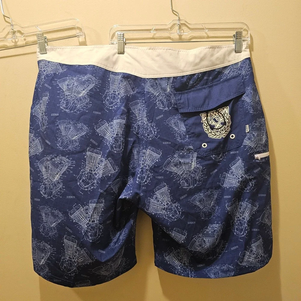 Dixxon Board Shorts Mens 42 Blue Engine Blueprint Live To Ride Swim Trunks NWOT